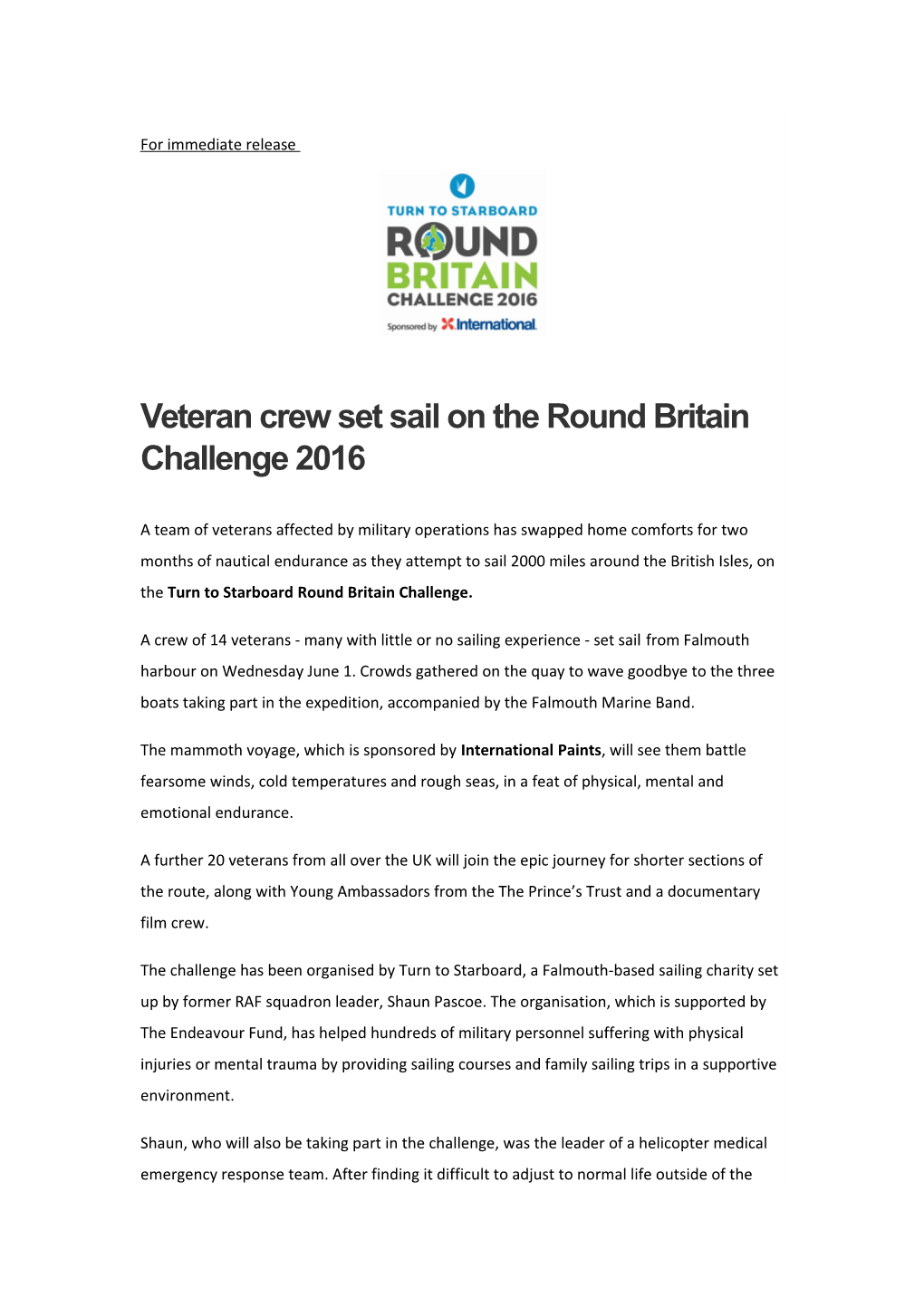 Veteran Crew Set Sail on the Round Britain Challenge 2016