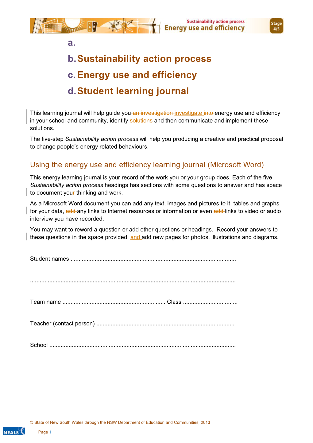 Sustainability Action Process: Energy Use and Efficiency. Learning Journal