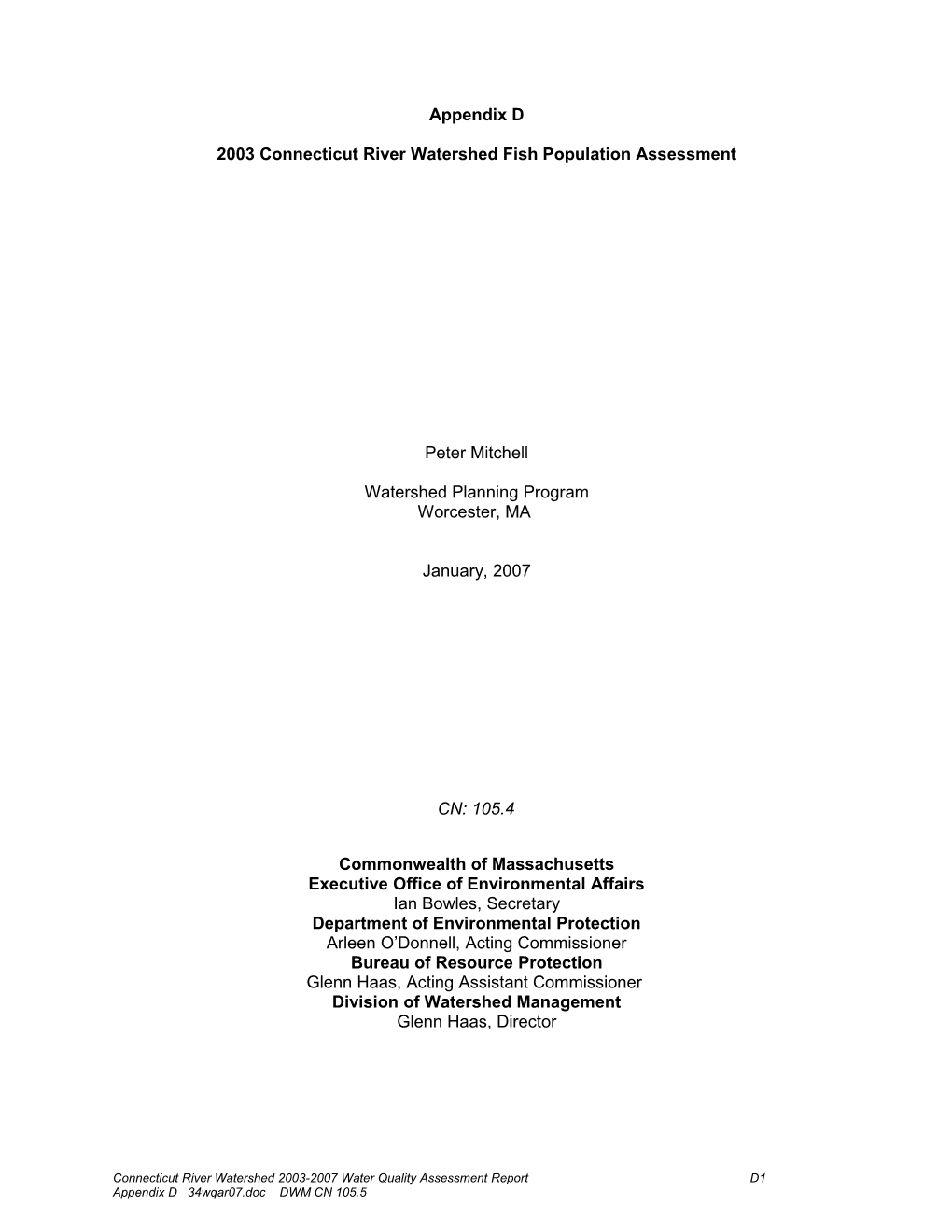 2003 Connecticut River Watershed Fish Population Assessment