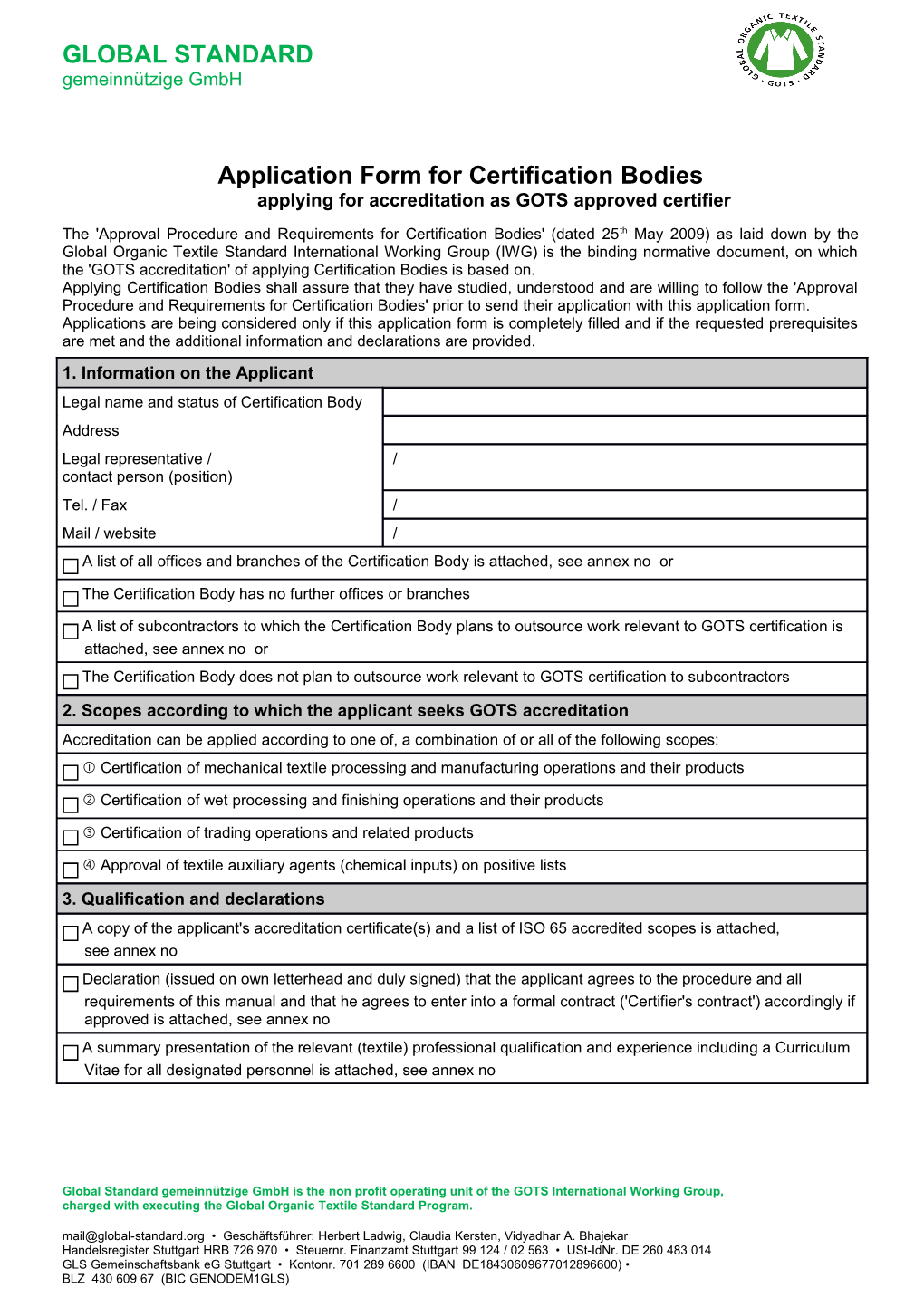 Application Form Textile Processing and Trade