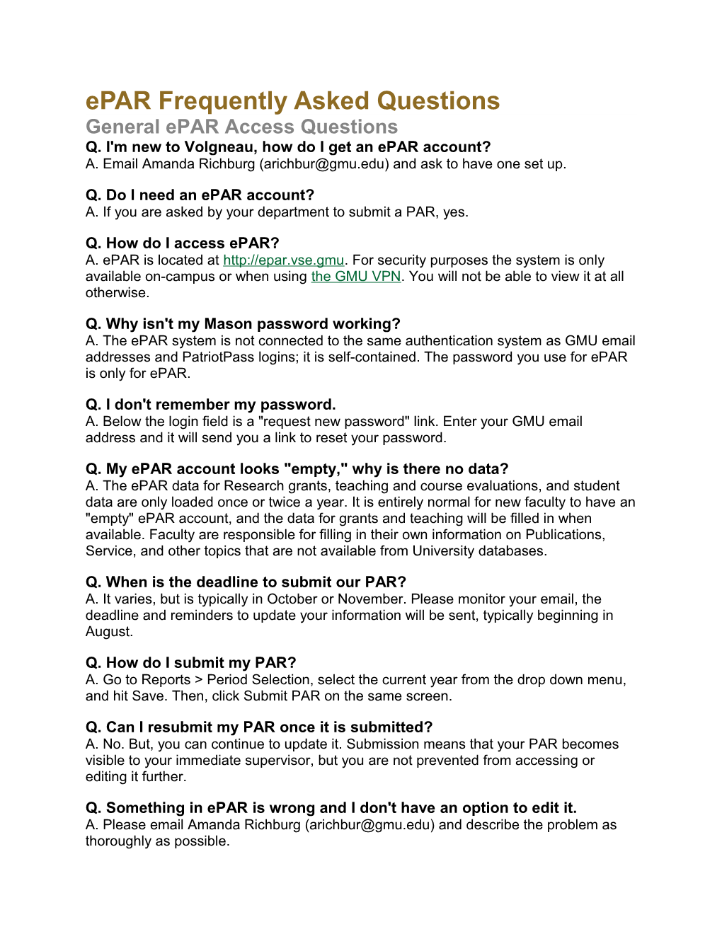 Epar Frequently Asked Questions