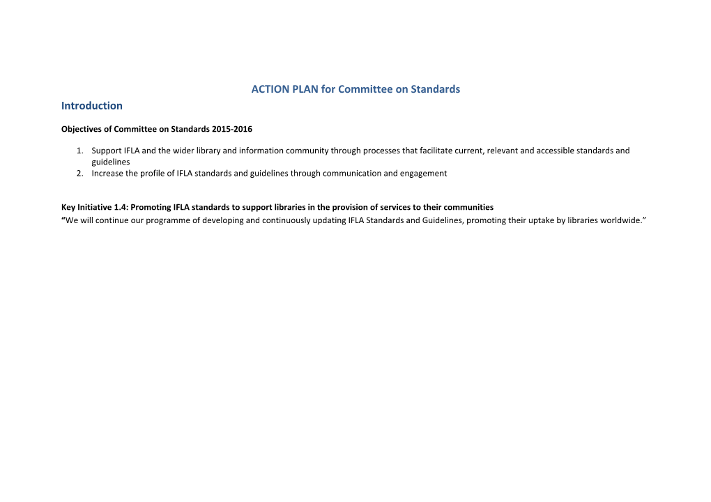 ACTION PLAN for Committee on Standards