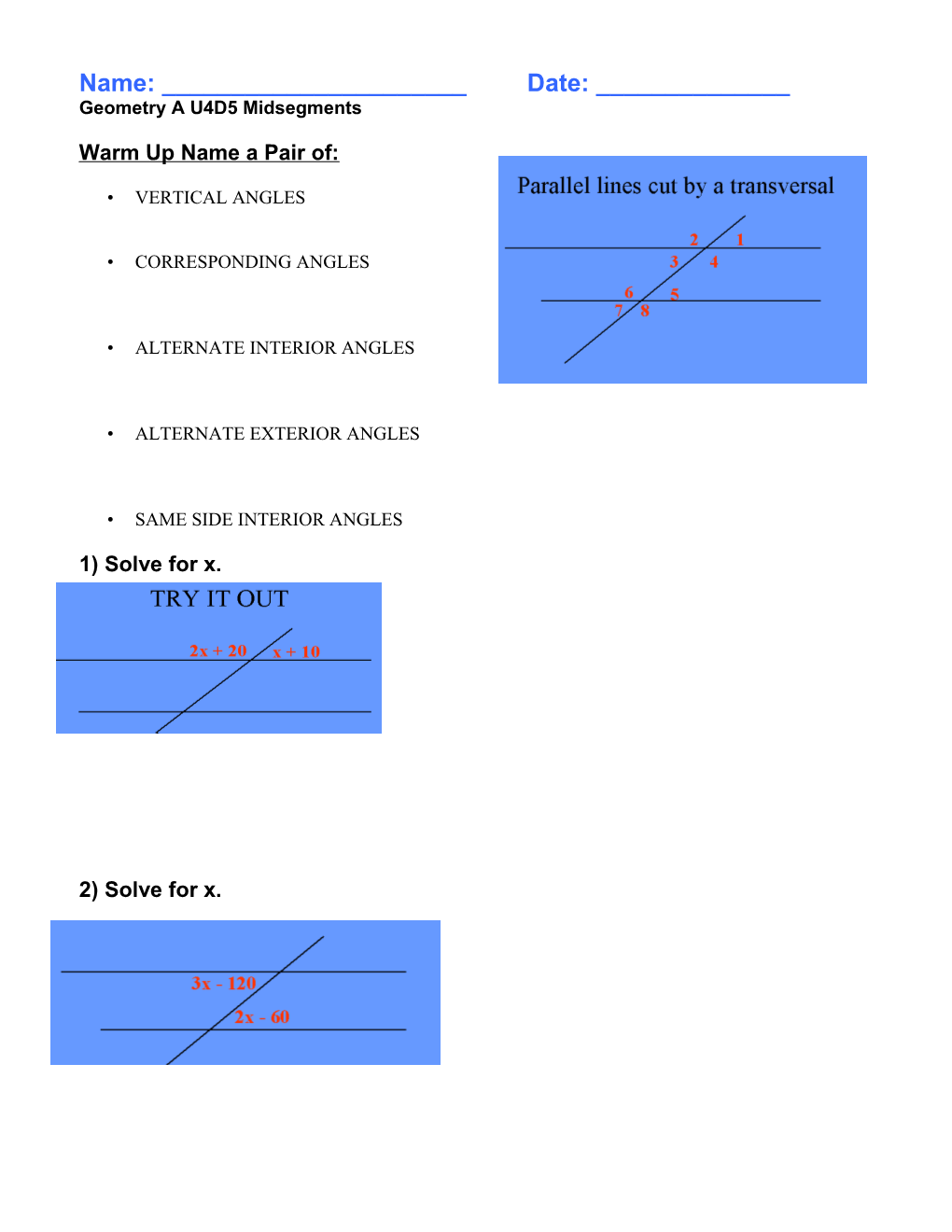 Geometry a U4D5 Midsegments