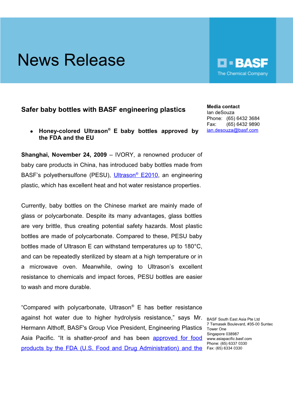 Safer Baby Bottles with BASF Engineering Plastics