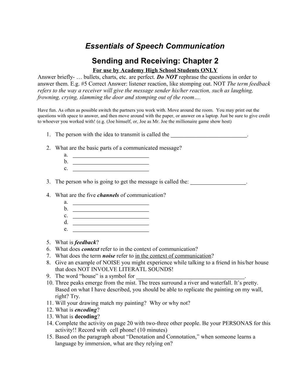 Sending and Receiving: Chapter 2
