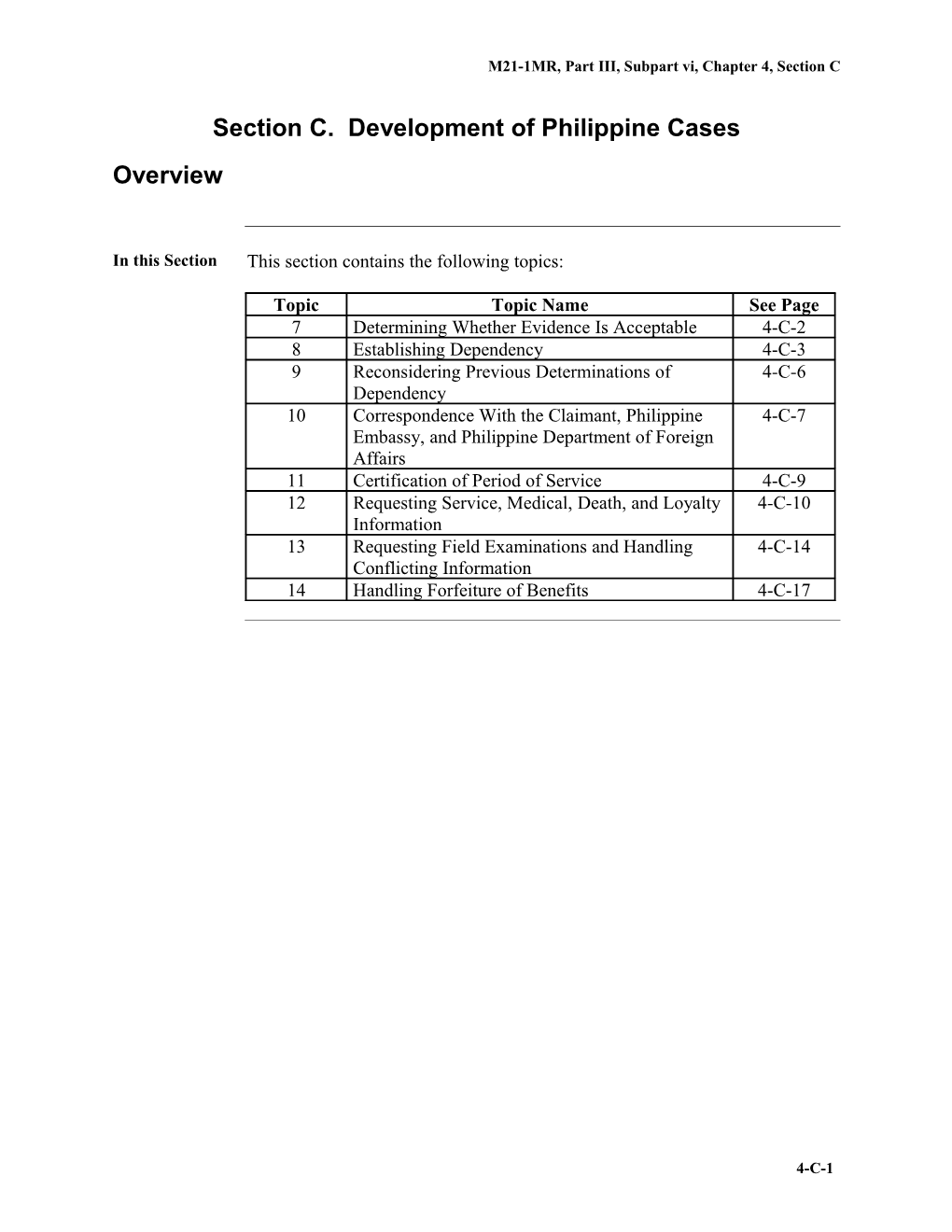 M21-1MR, Part III, Subpart Vi, Chapter 4, Section C. Development