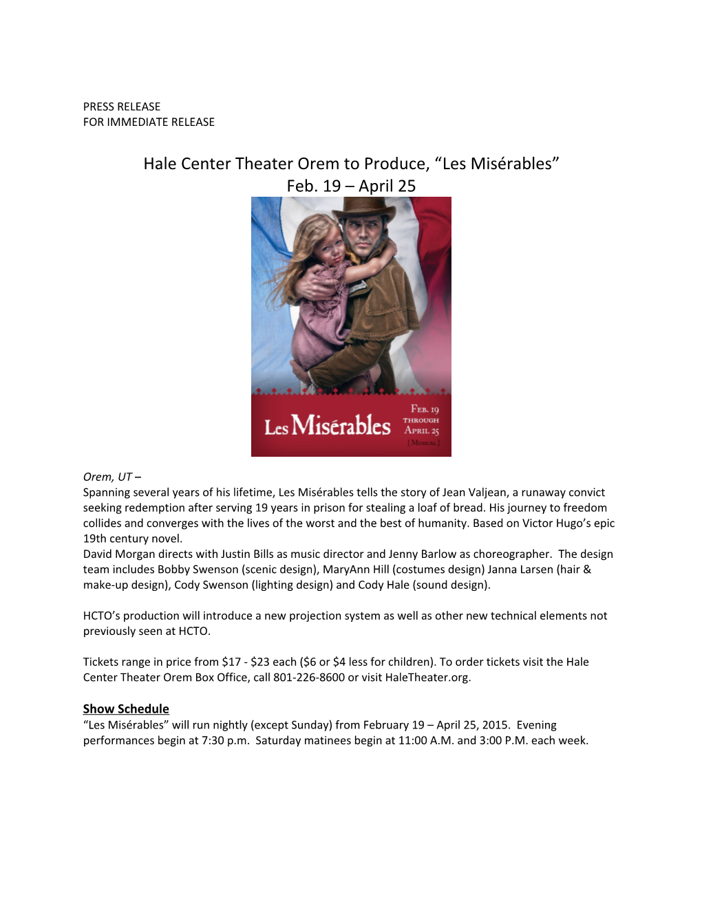 Hale Center Theater Orem to Produce, Les Misérables