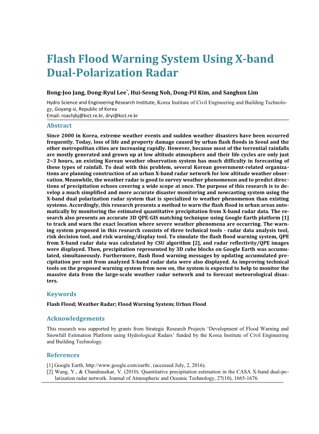 Flash Flood Warning System Using X-Band Dual-Polarizationradar