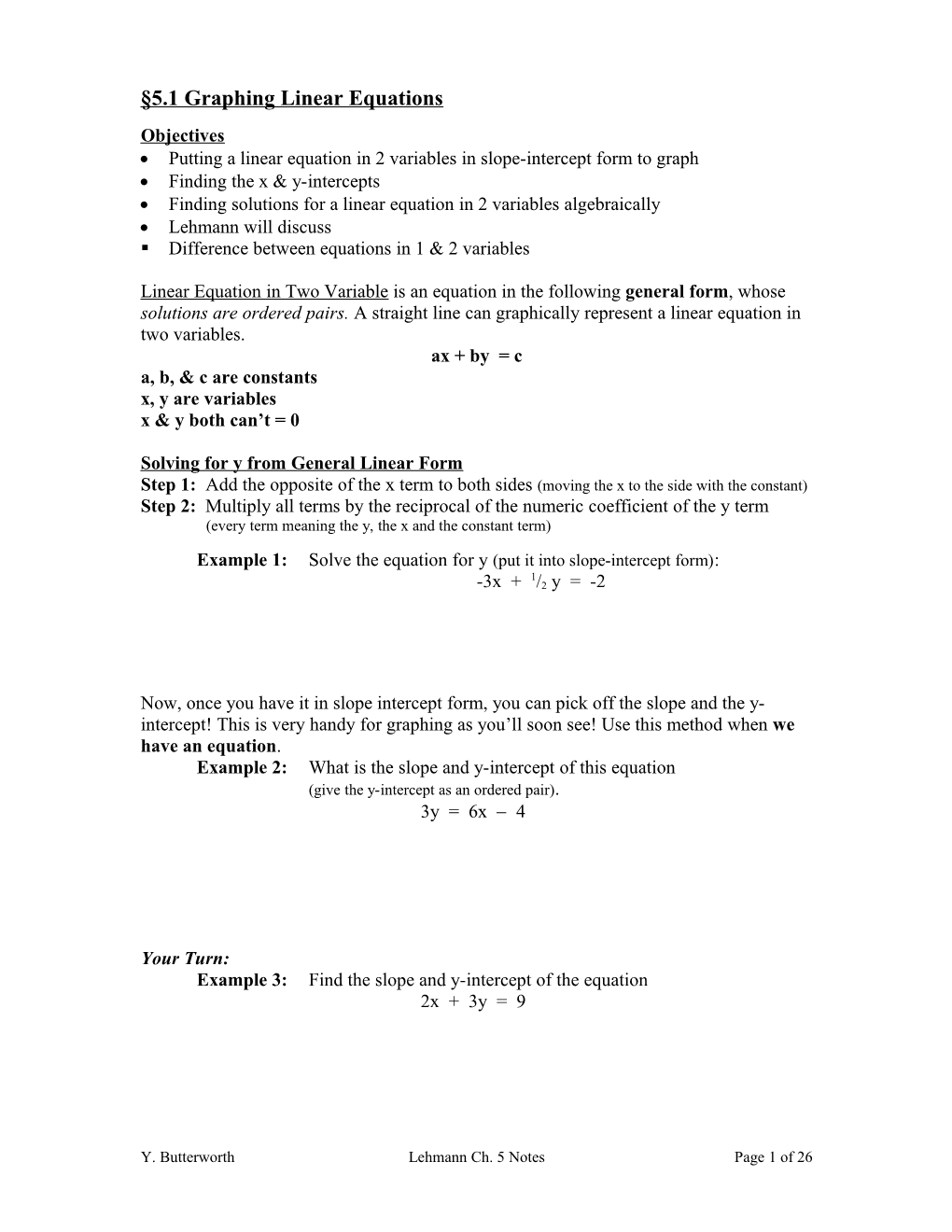 5.1 Graphing Linear Equations