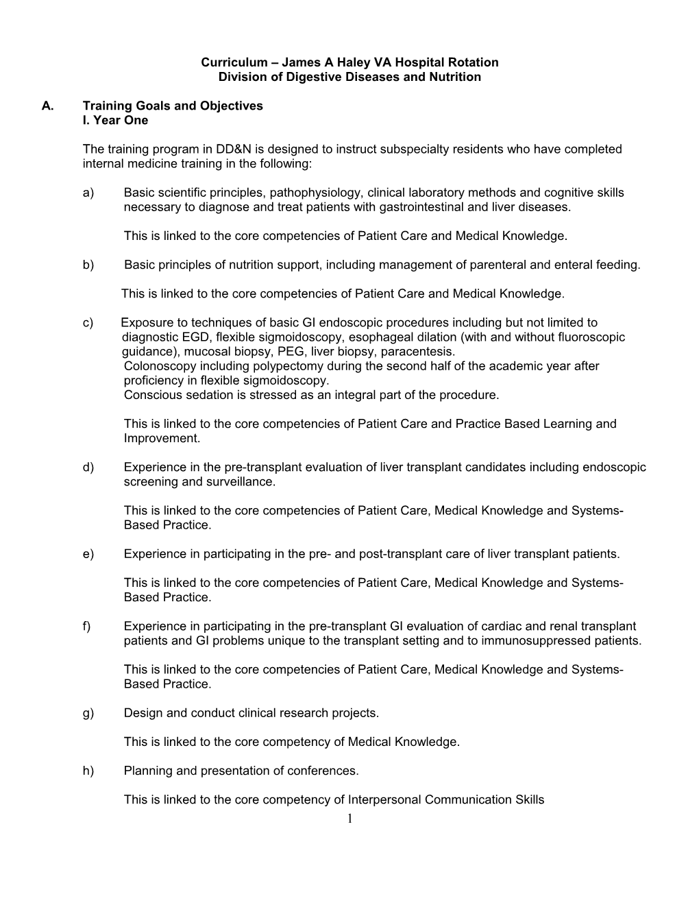 Curriculum James a Haley VA Hospital Rotation