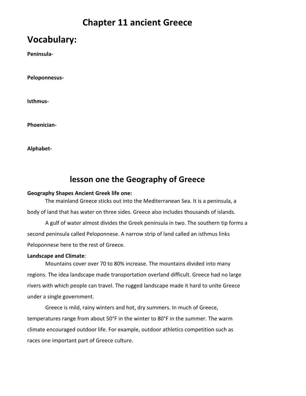 Lesson One the Geography of Greece