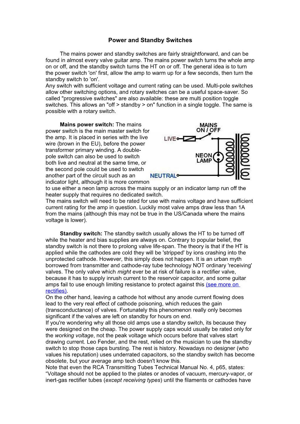 Power and Standby Switches