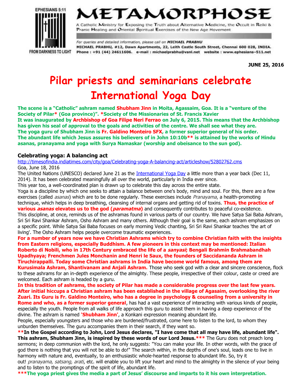 Pilar Priests and Seminarians Celebrate International Yoga Day