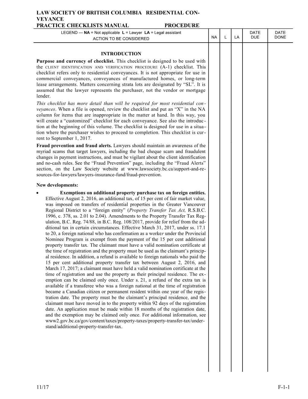 Practice Checklists Manual: Residential Conveyance Procedure Checklist