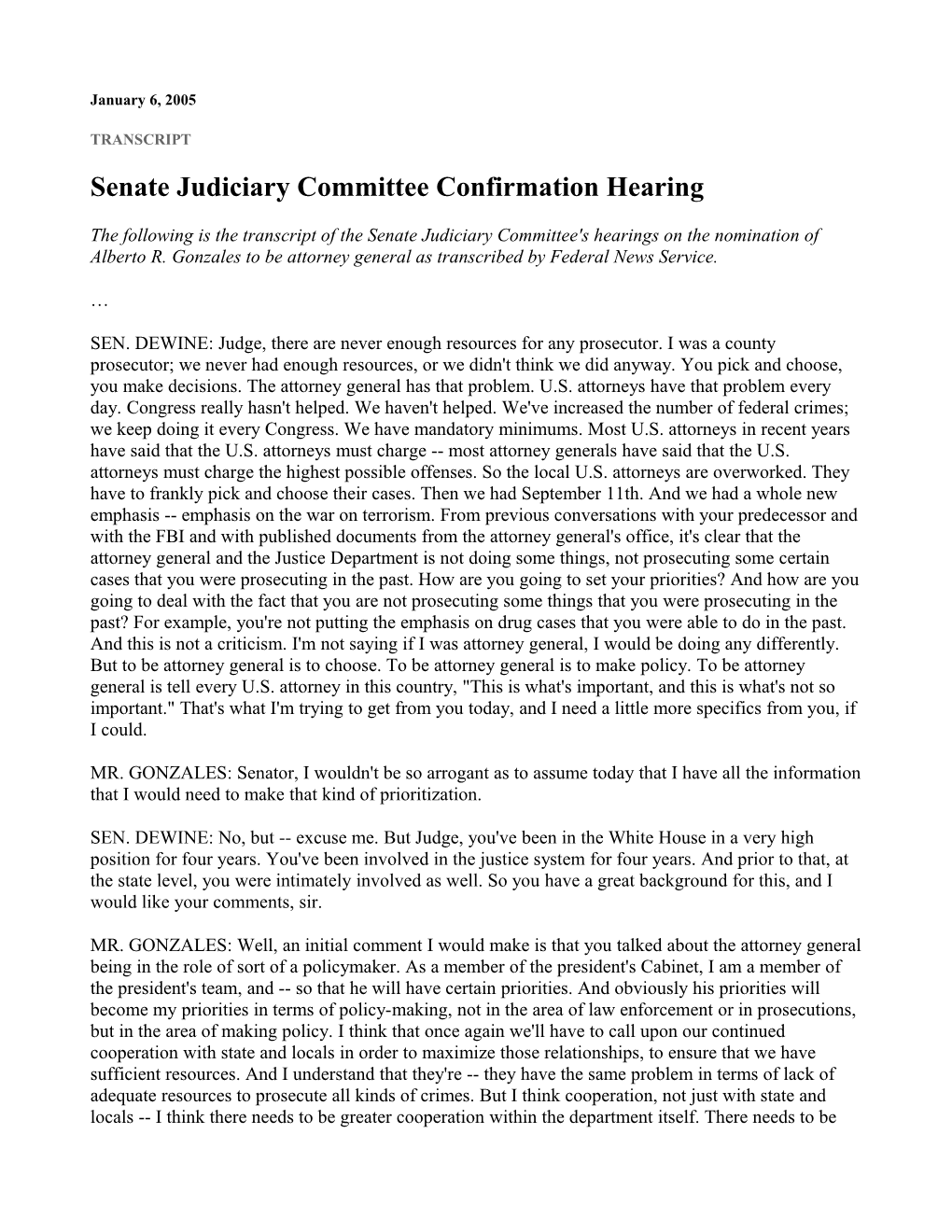 Senate Judiciary Committee Confirmation Hearing