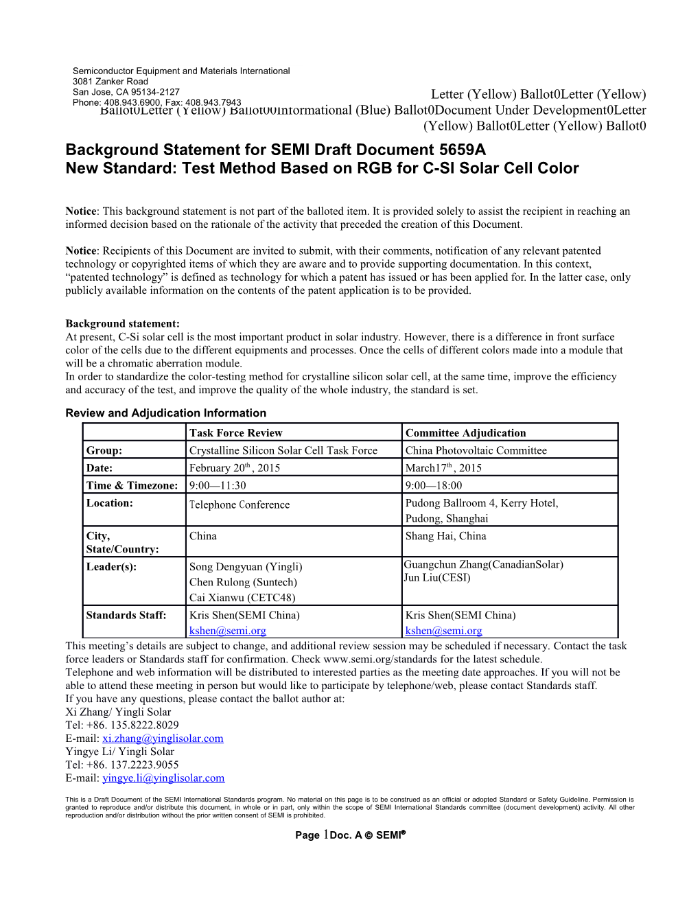 Background Statement for SEMI Draft Document 5659