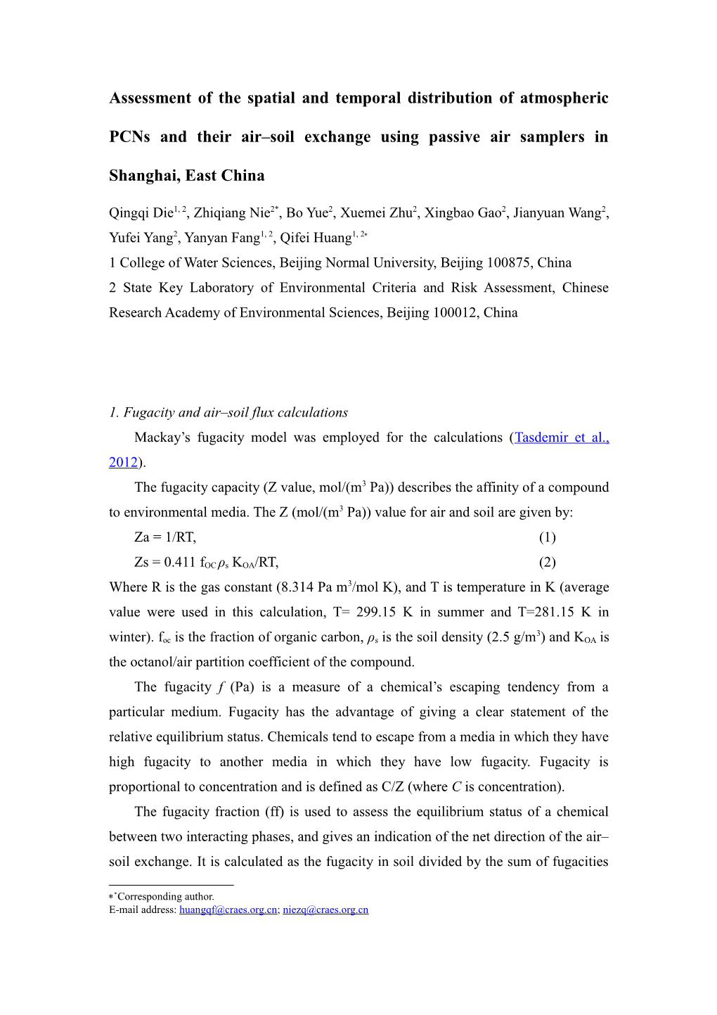 Assessment of the Spatial and Temporal Distribution of Atmospheric Pcns and Their Air