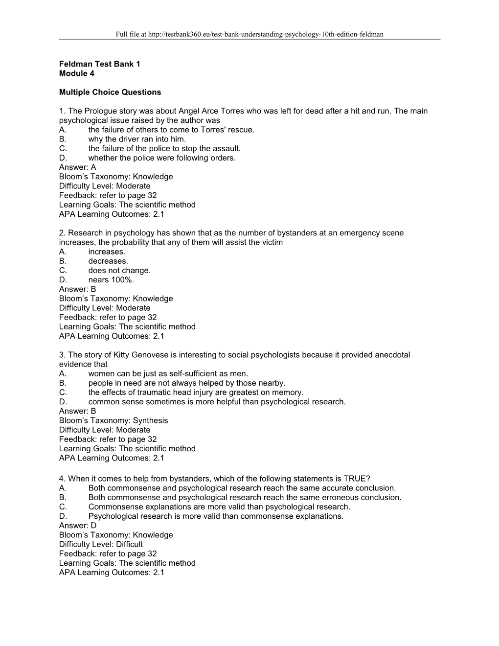 Feldman 9/E Test Bank Module 04