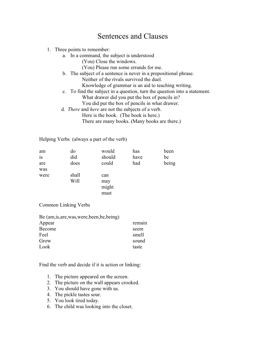 Sentences and Clauses