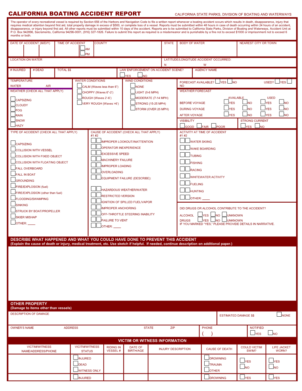 California Boating Accident Report