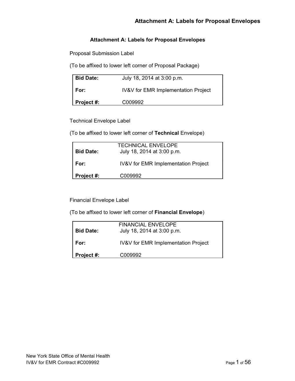 Attachment A: Labels for Proposal Envelopes