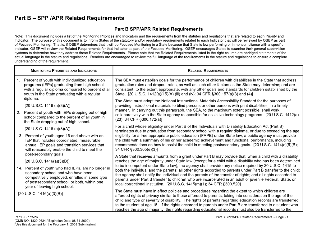 Part B SPP/APR Related Requirements (MS Word)