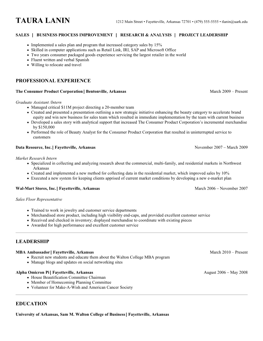 Sales Business Process Improvement Research & Analysis Project Leadership