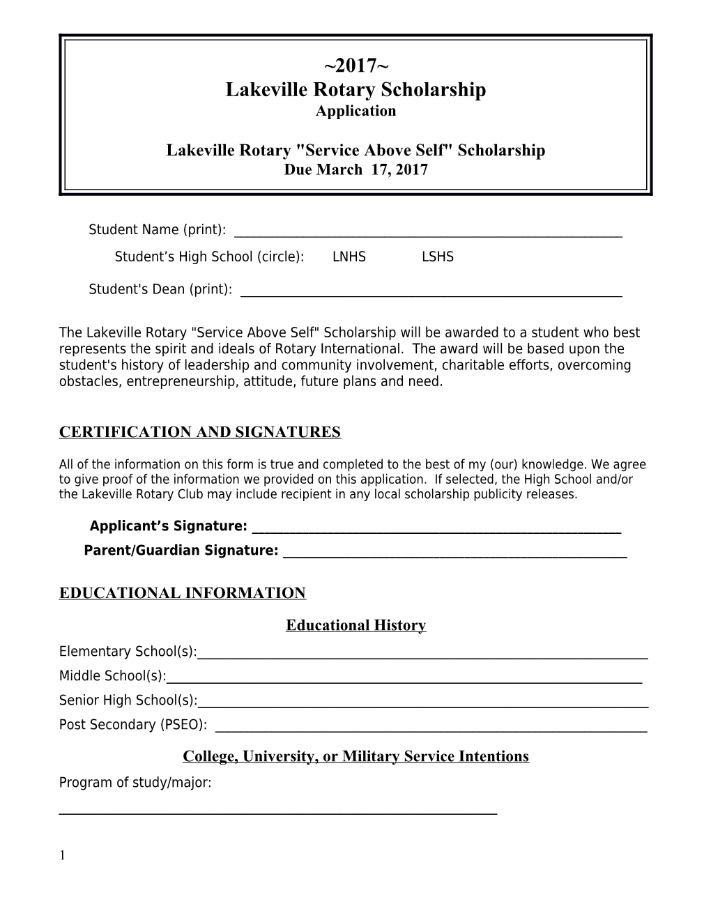 Lnhs Local Scholarship Application