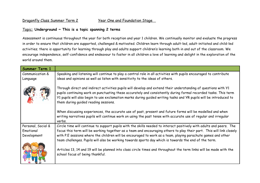 Dragonfly Class Summer Term 2 Year One and Foundation Stage