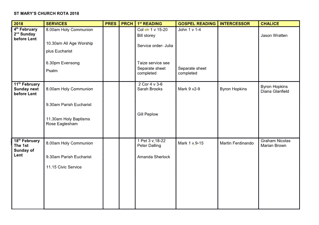 St Mary S Church Rota 2018