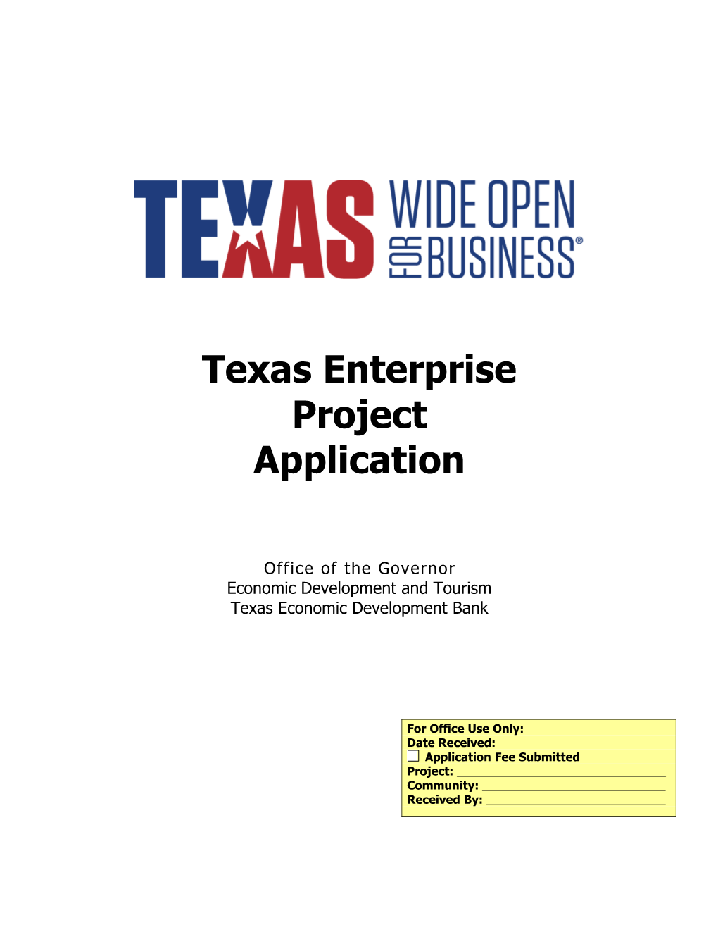 Texas Industrial Development Program Application