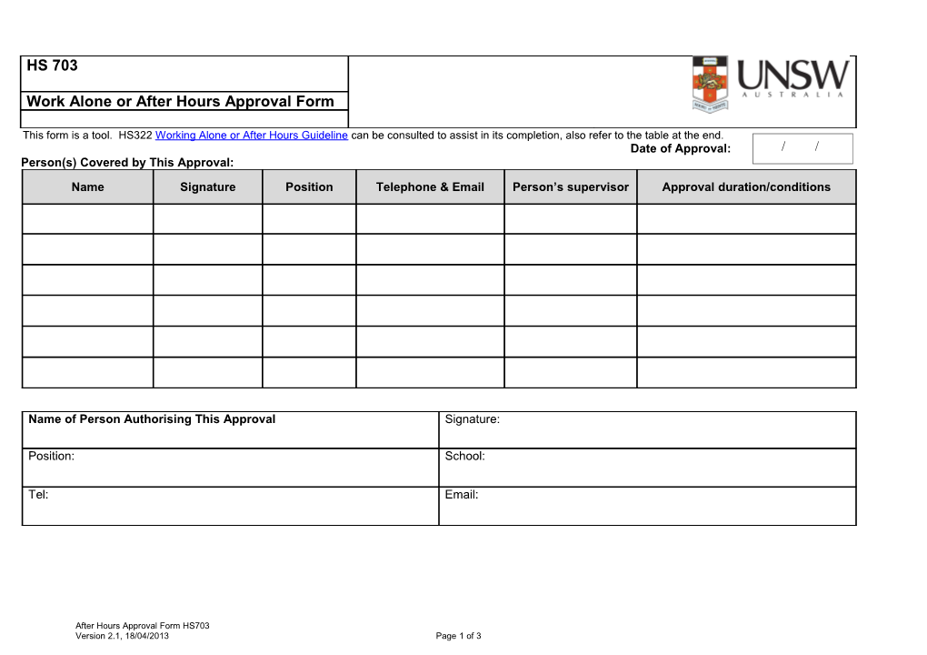 HS703 After Hours Approval Formapproval Date