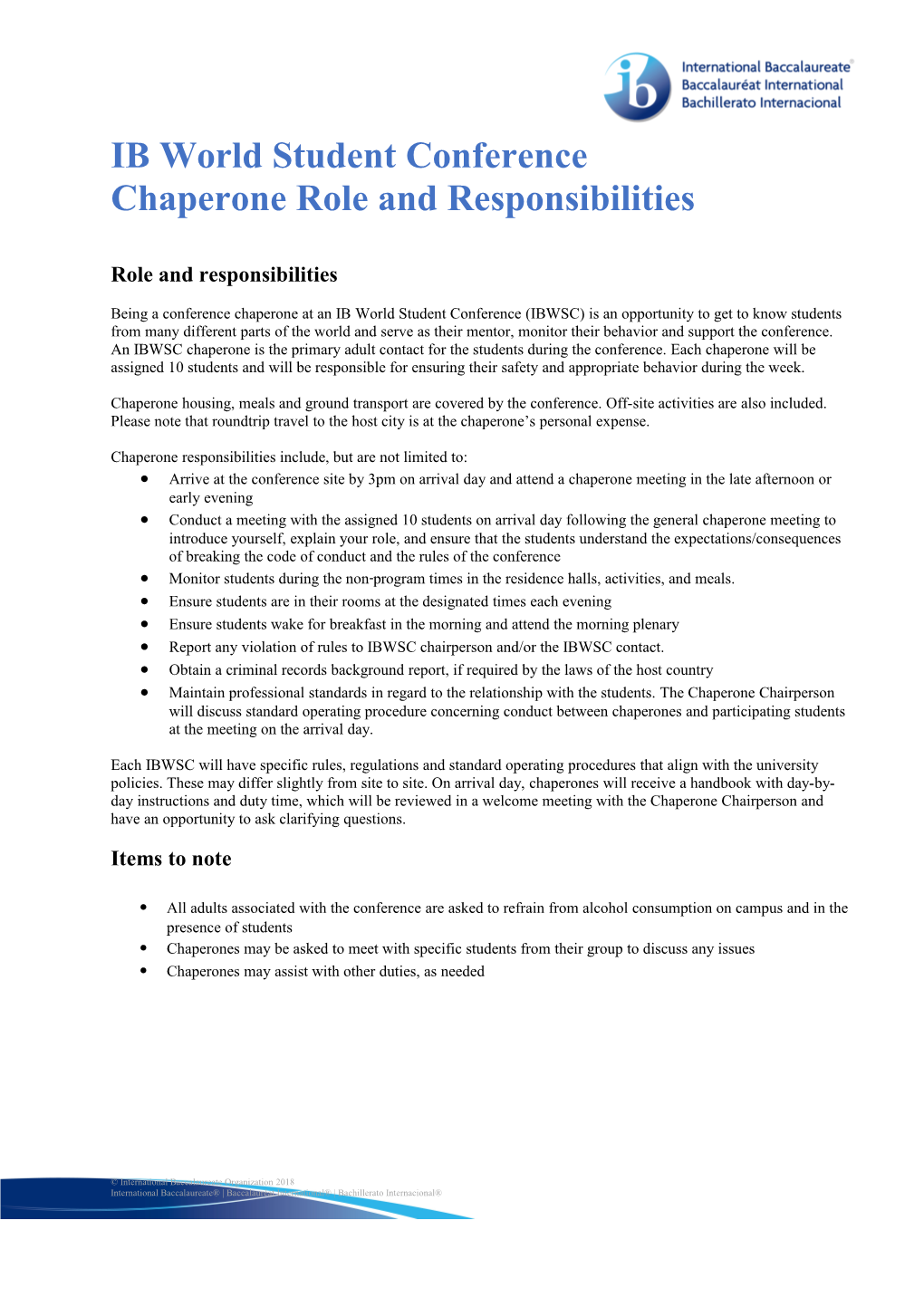 Chaperone Role and Responsibilities