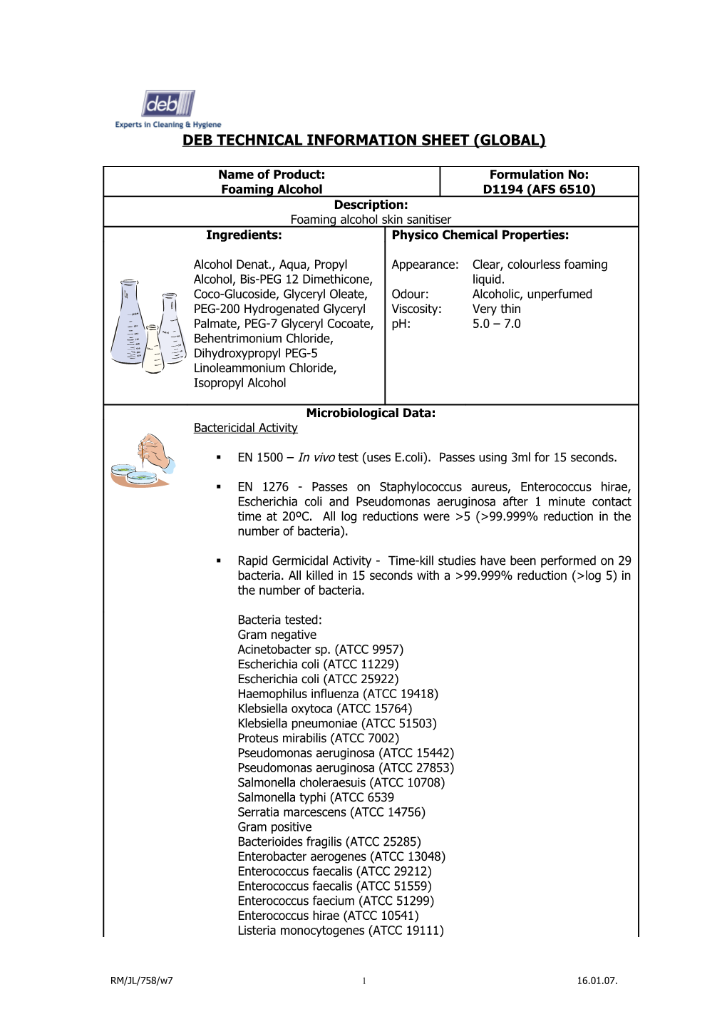 Deb Technical Information Sheet (Global)