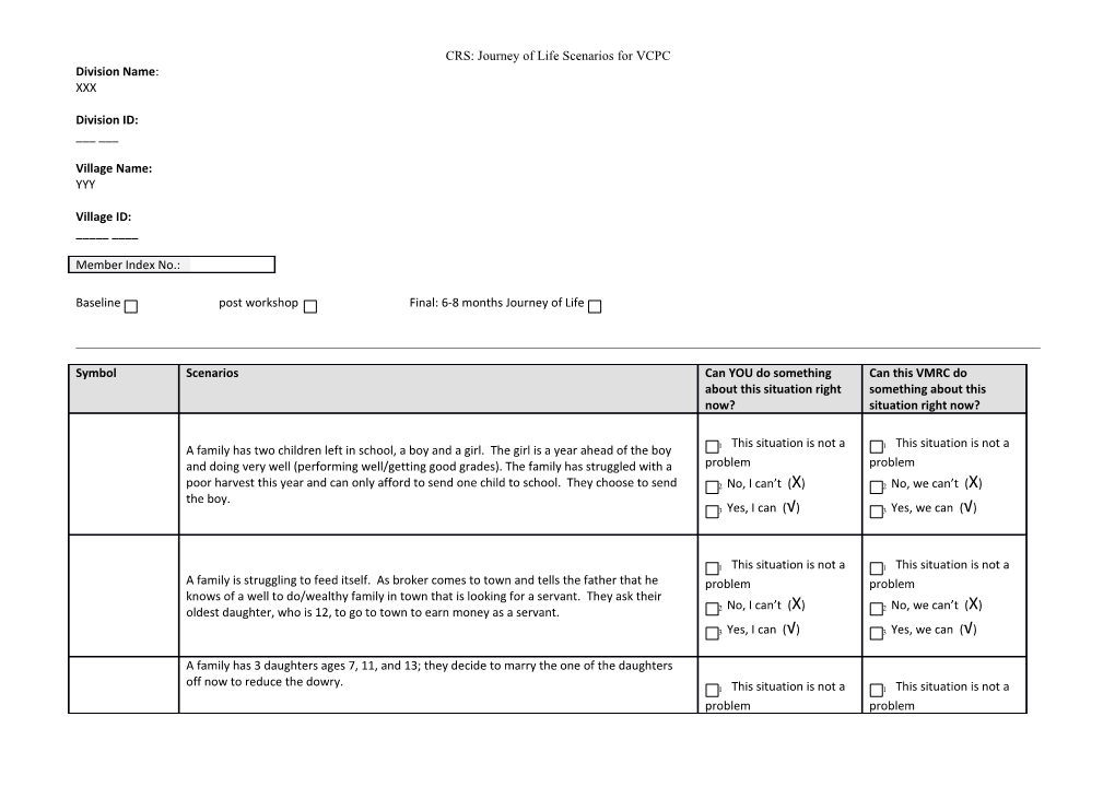 CRS: Journey of Life Scenarios for VCPC