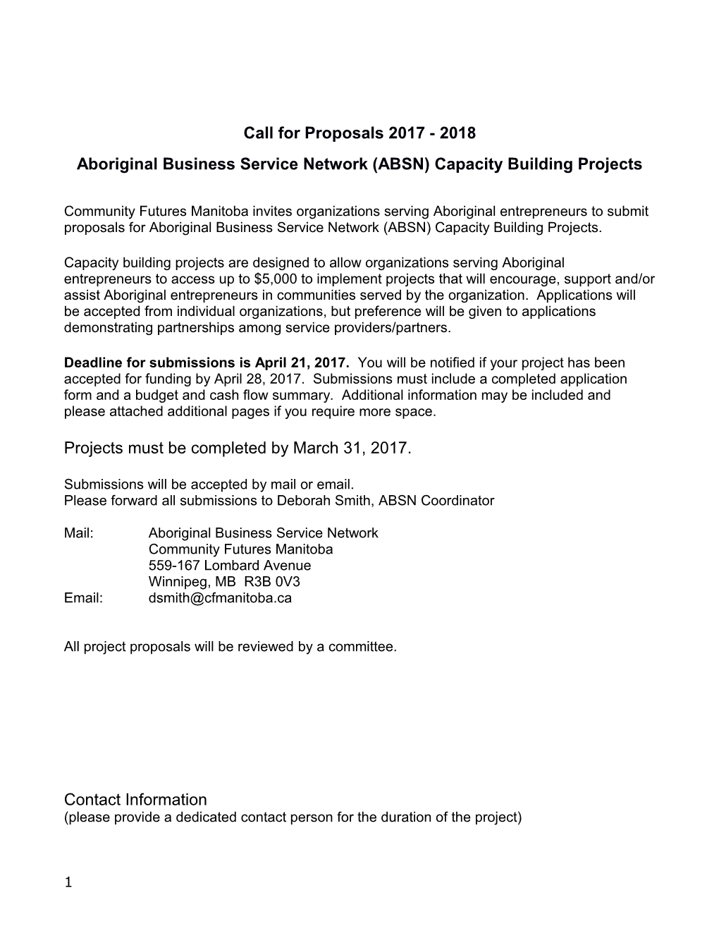 Aboriginal Business Service Network (ABSN) Capacitybuilding Projects