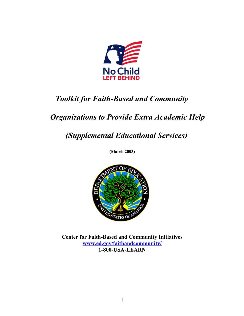 Toolkit for Faith-Based and Community Organizations to Provide Extra Academic Help (Supplemental