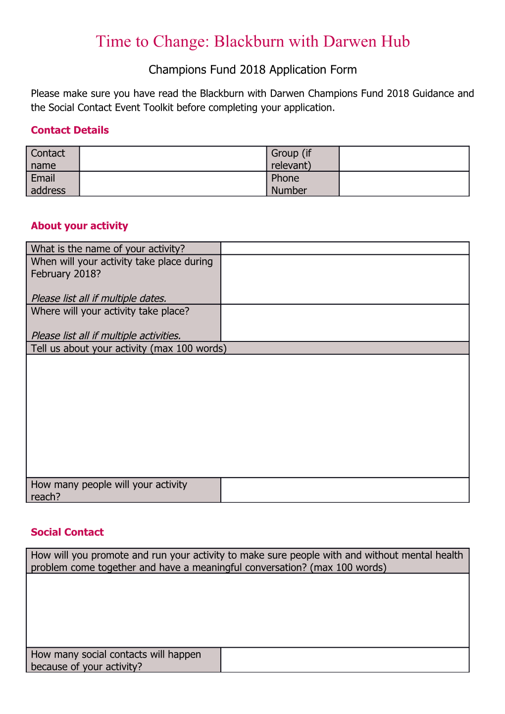 Time to Change: Blackburn with Darwen Hub