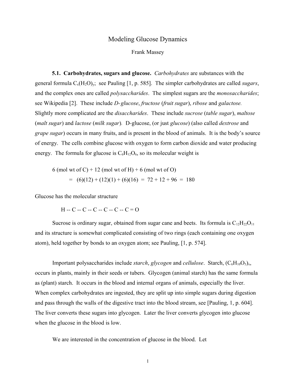 Modeling Glucose Dynamics