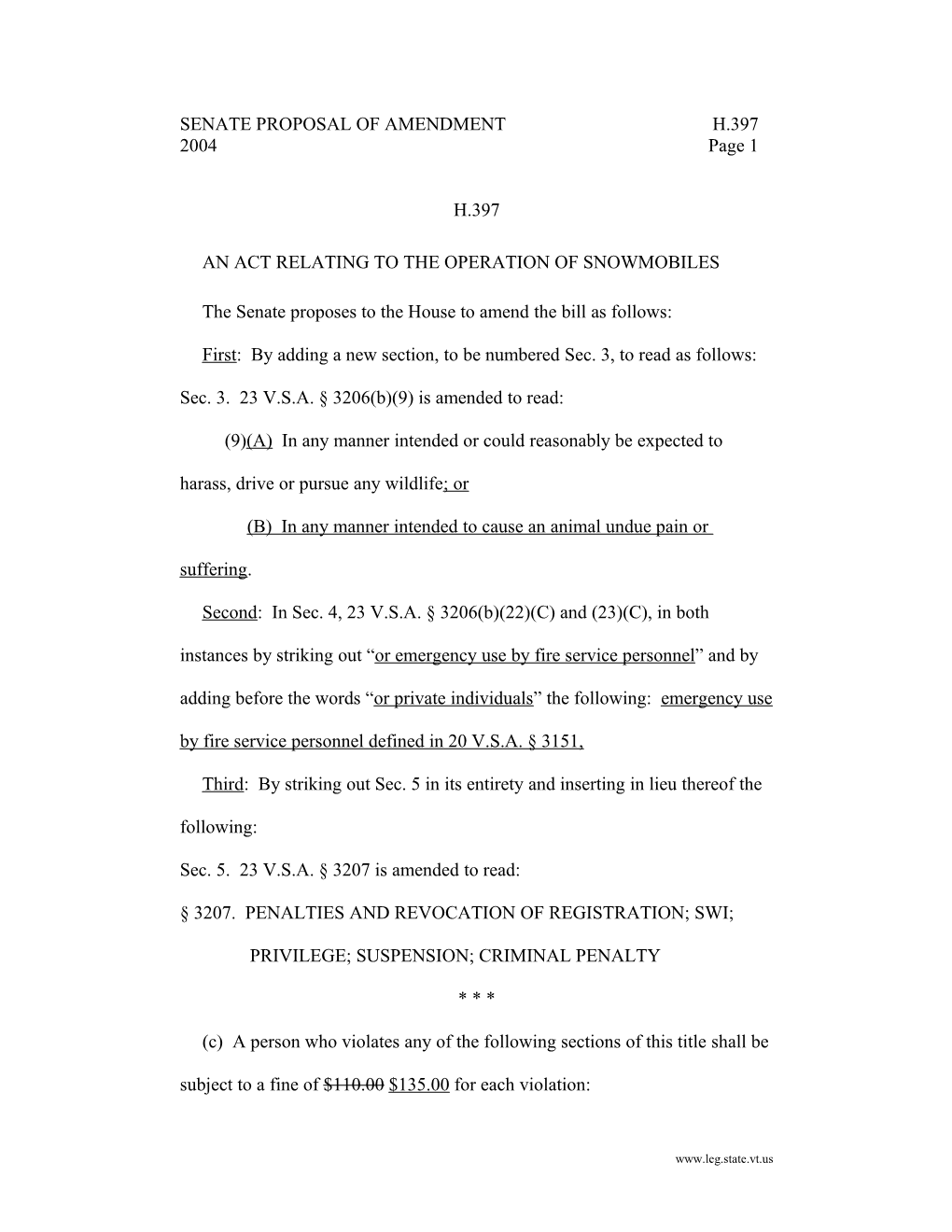 An Act Relating to the Operation of Snowmobiles