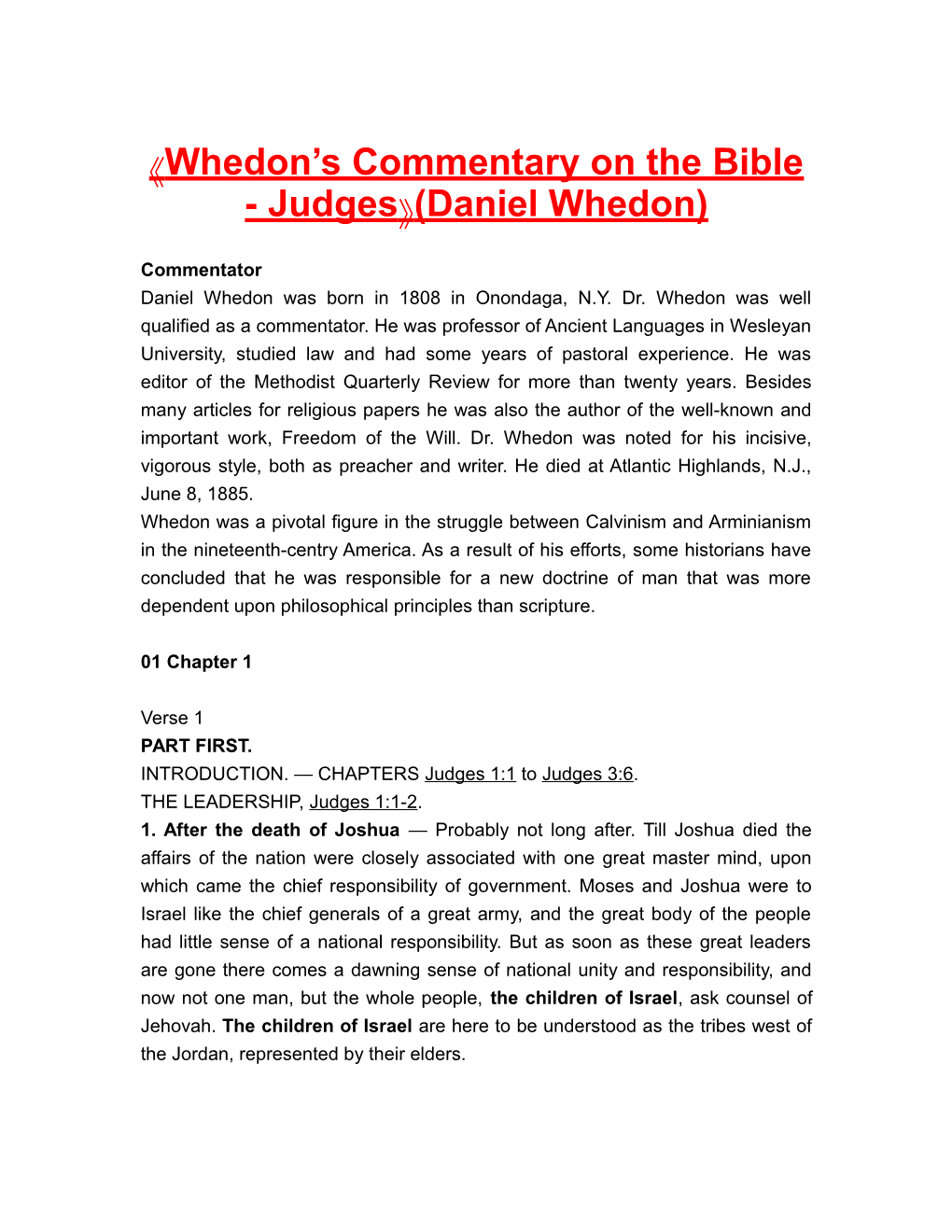 Whedon S Commentary on the Bible - Judges (Daniel Whedon)