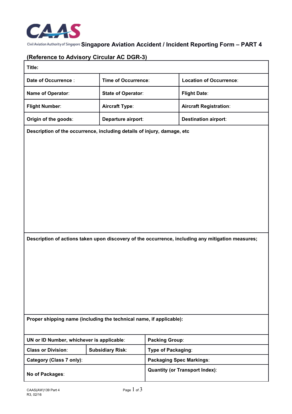 Singapore Aviation Accident / Incident Reporting Form PART 4