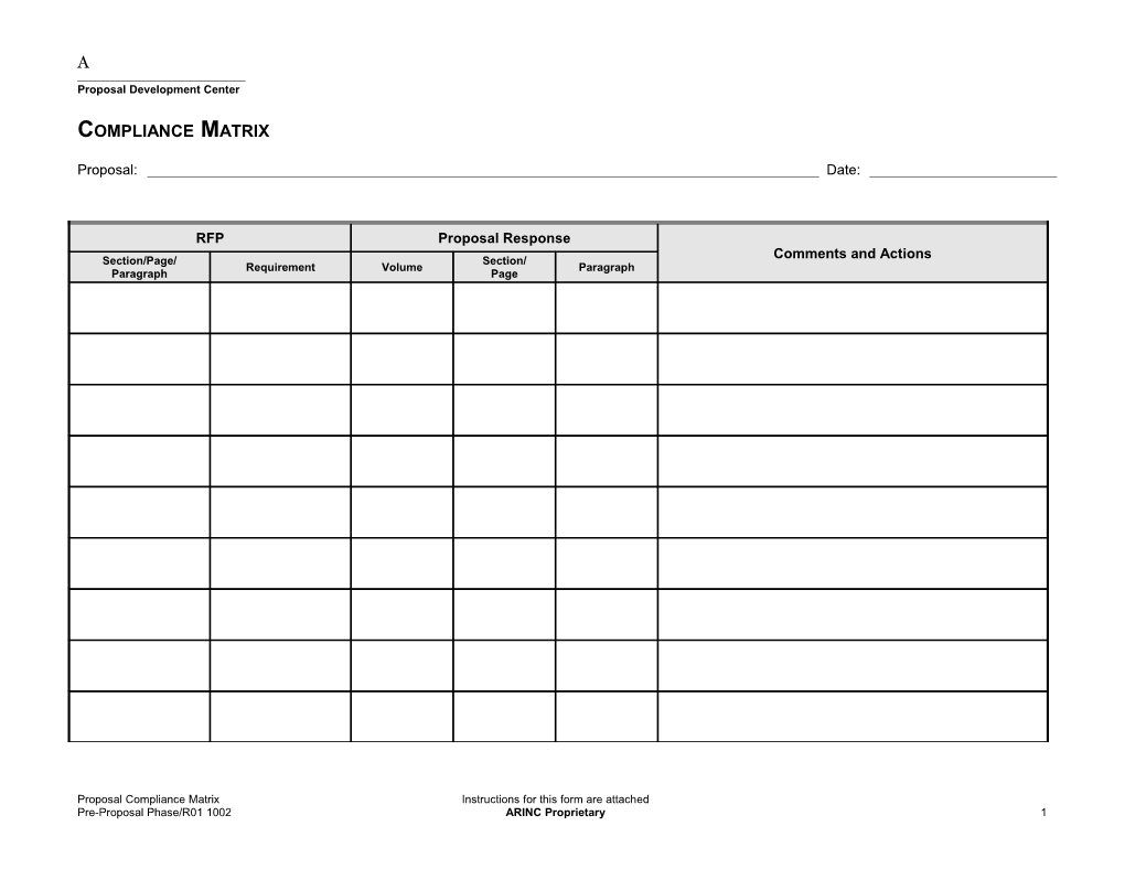 Proposal Compliance Matrix