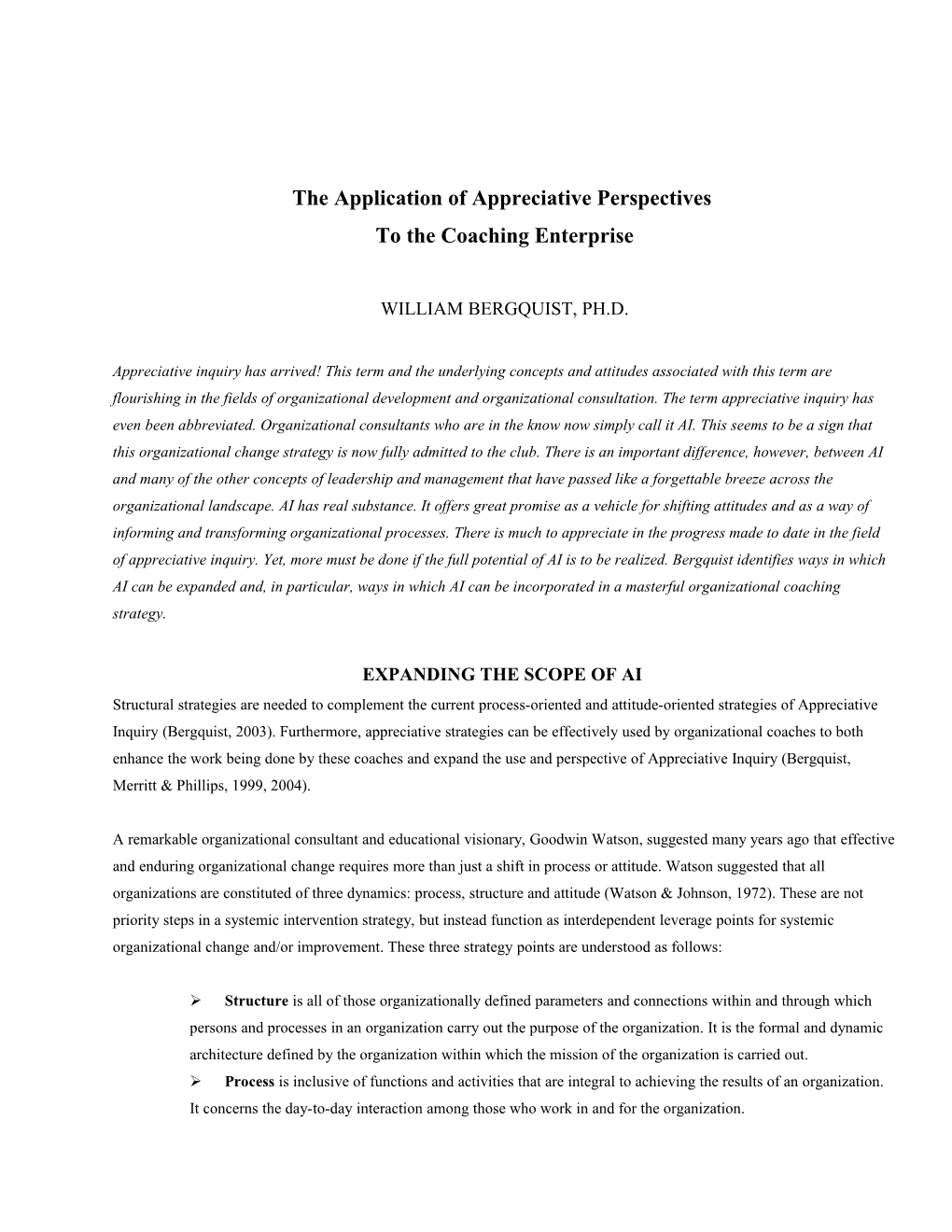 The Application of Appreciative Perspectives