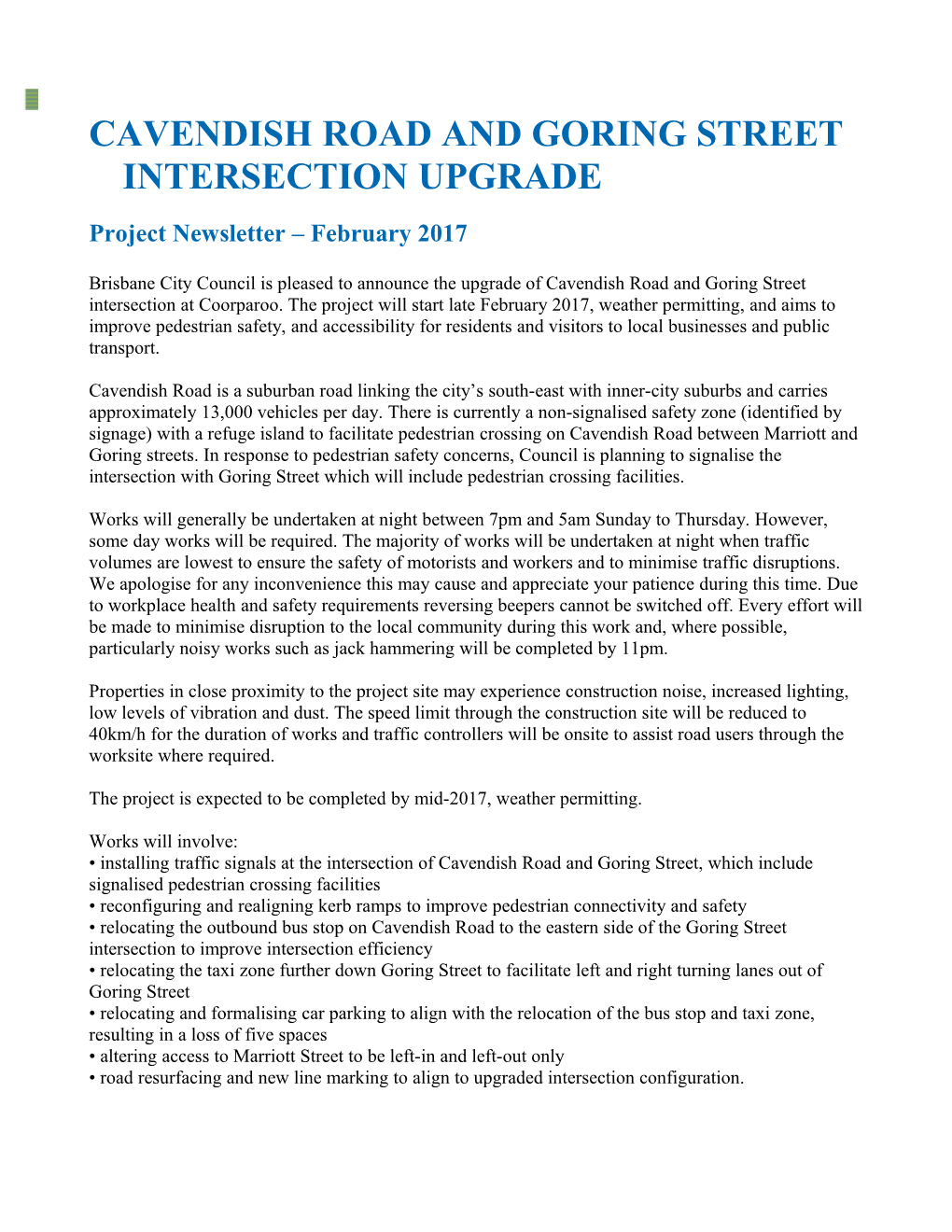 Cavendish Road and Goring Street Intersection Upgrade