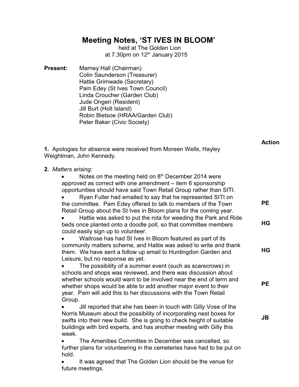 Meeting Notes, ST IVES in BLOOM