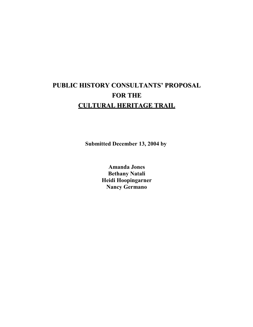 Public History Consultants Proposal