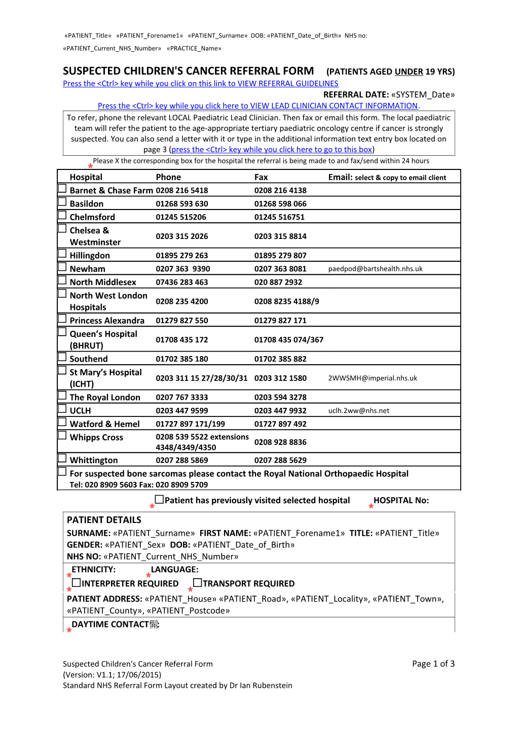 Brain & CNS 2 Week Referral Form