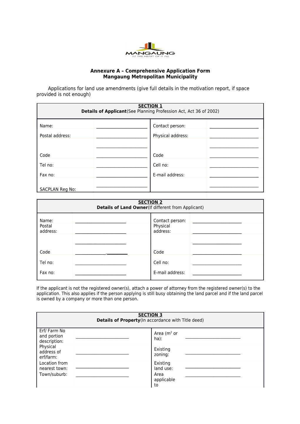 Annexure a Comprehensive Application Form