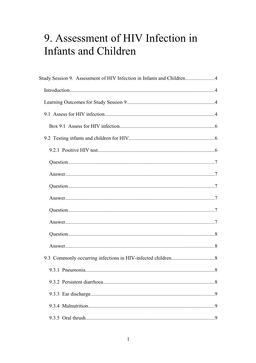 9. Assessment of HIV Infection in Infants and Children